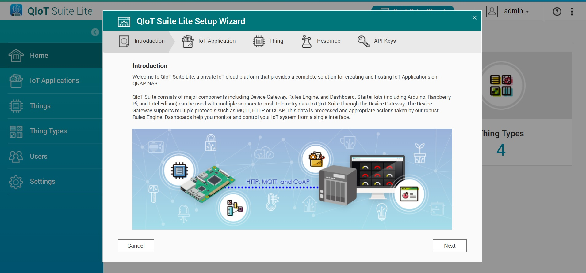 QIoT Suite Lite setup wizard interface